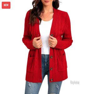 Loose Knit Cable Cardigan Sweater Open Front Button Down Long Sleeve Chic